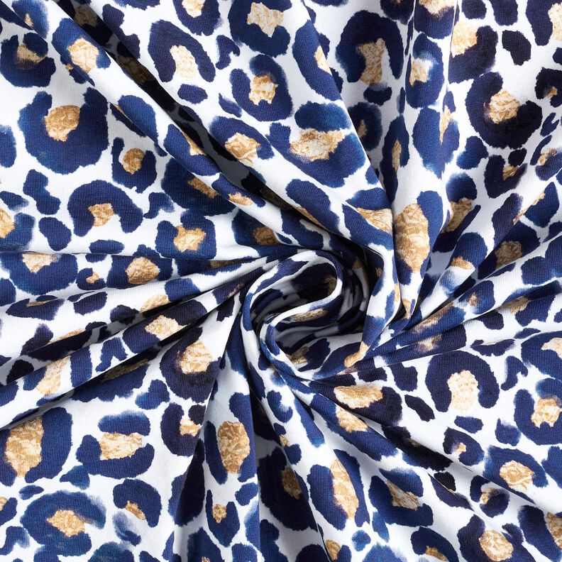 Bavlněný žerzej Leopard se zlatými tečkami | Glitzerpüppi – bílá/indigová,  image number 3