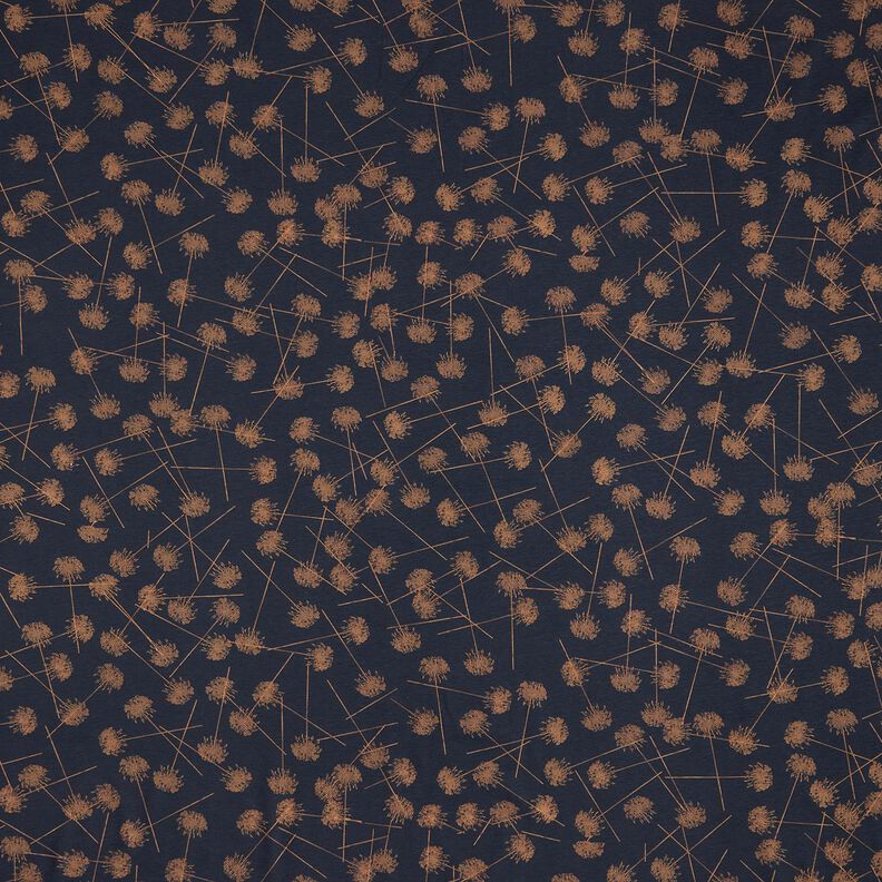 Bavlněn&yacute; žerzej Abstraktn&iacute; rostliny &ndash; černomodr&aacute;/světle hněd&aacute;,  image number 1