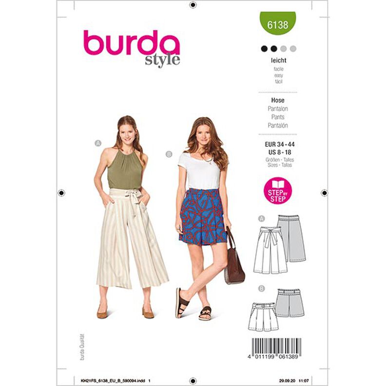 culottes/kalhoty | Burda 6138 | 34-44,  image number 1