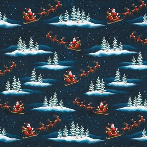 Francouzské froté letní teplákovina Santa Claus přichází | Glitzerpüppi – noční modrá/chili, 