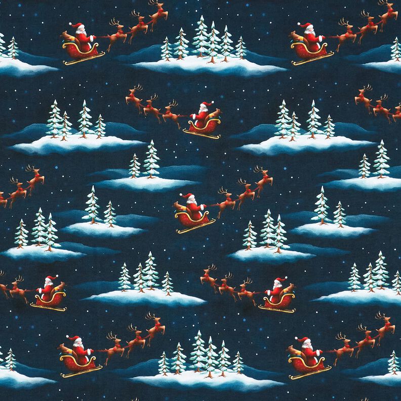 Francouzské froté letní teplákovina Santa Claus přichází | Glitzerpüppi – noční modrá/chili, image number 1