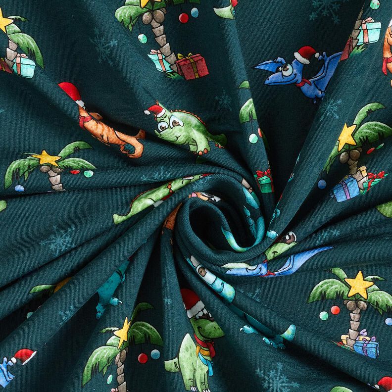 Francouzské froté letní teplákovina Vánoční dinosauři pod palmami | Glitzerpüppi –, image number 3