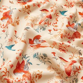 Viskózová látka LENZING™ ECOVERO™ Ptáci a víly | Katia Fabrics – kremová/ohnivě červená, 
