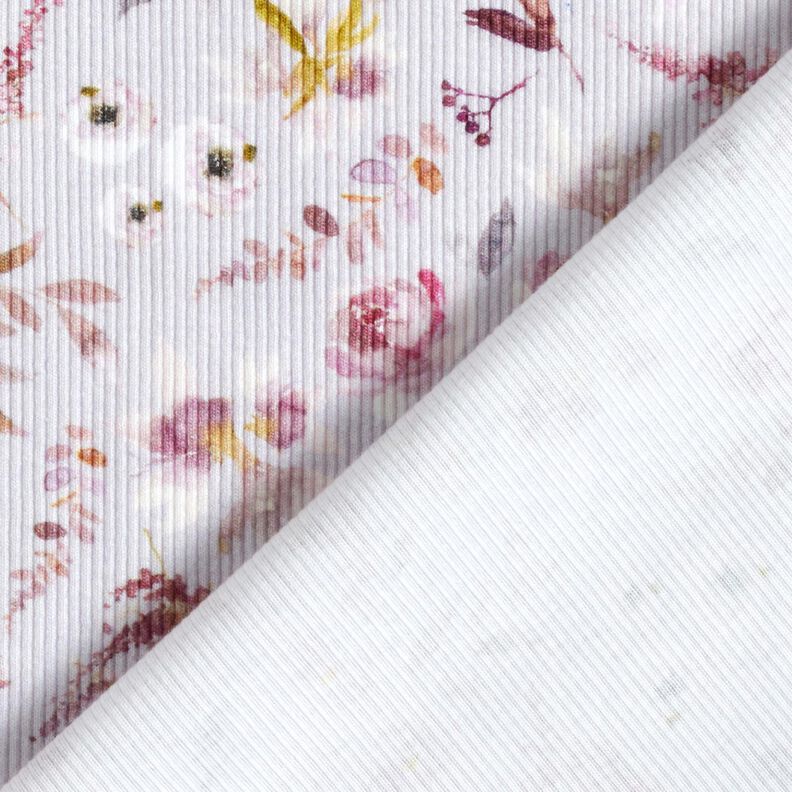 Žebrovaný žerzej Digitální tisk s jemnými divokými květinami – pastelove šeříková/červenofialková,  image number 4