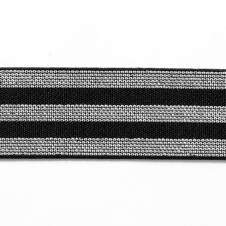 Proužkovaná gumová stuha [40 mm] – černá/stříbrná,  image number 1