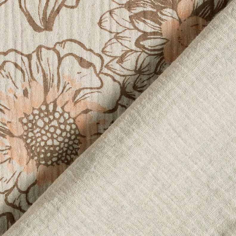 Mu&scaron;el&iacute;n / dvojit&aacute; mačkan&aacute; tkanina Letn&iacute; květiny &ndash; taupe (&scaron;edohněd&aacute;)/středně hněd&aacute;,  image number 4