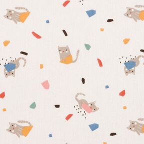 Bavlněný popelín Kočičí konfety – slonová kost/taupe (šedohnědá), 