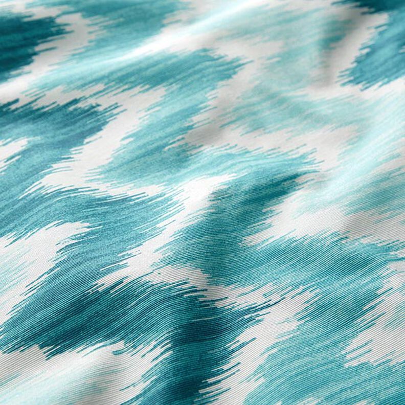 Povrstvená bavlna Ikatový vzor – tyrkysová/bílá,  image number 2