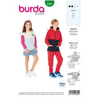 Mikina/Tričko s kapucí, Burda 9301 | 122 - 164, 