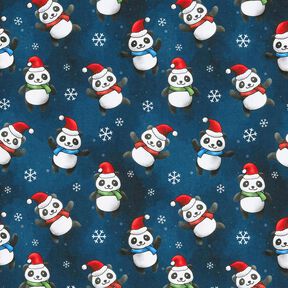 Bavlněný žerzej Panda ve vánočním duchu | Glitzerpüppi – noční modrá/chili, 