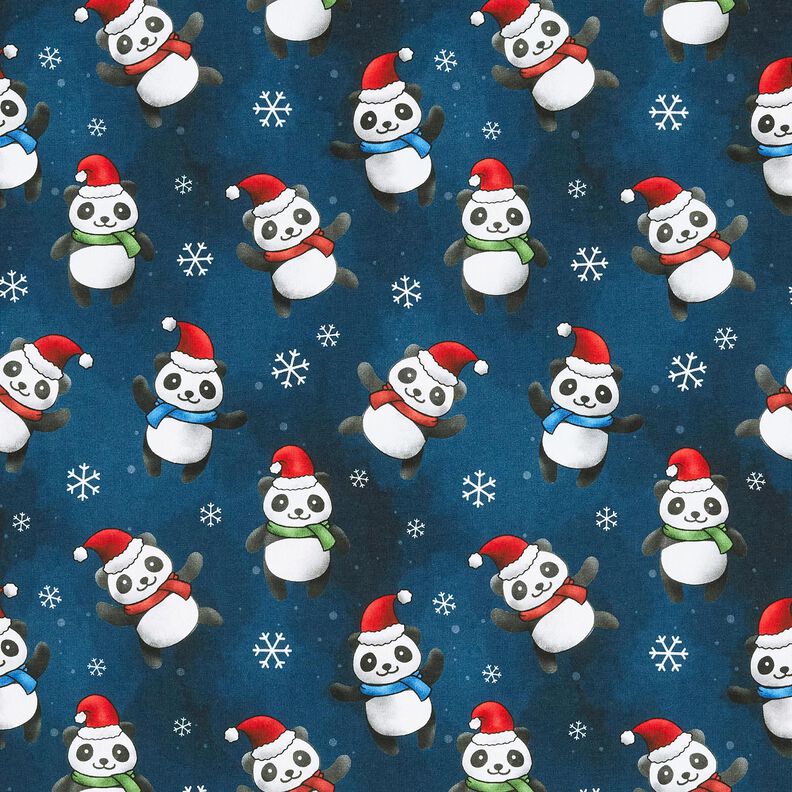 Bavlněný žerzej Panda ve vánočním duchu | Glitzerpüppi – noční modrá/chili, image number 1