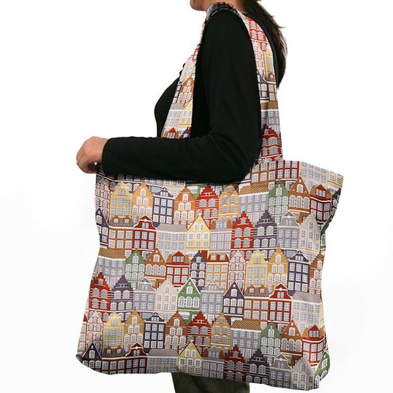 Dekorační látka Polopanama Štítové domy – bílá,  image number 7