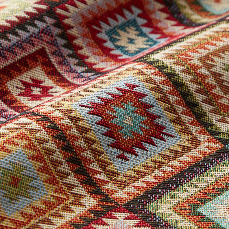 Dekorační látka Gobelín Zubaté diamanty – světle béžová/karmínově červená,  image number 2