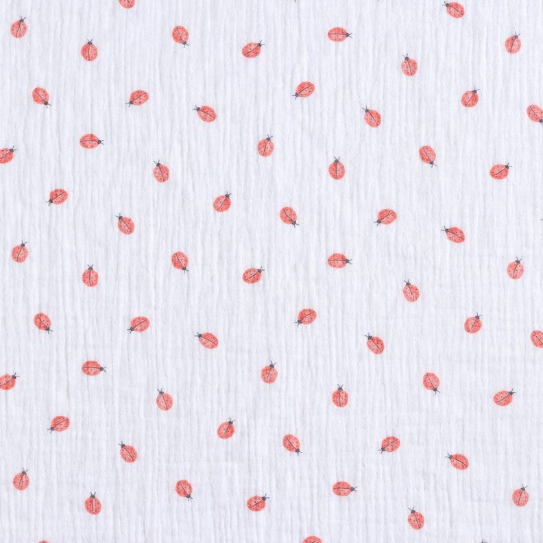 Mušelín / dvojitá mačkaná tkanina Beruška digitální potisk | Poppy Fabrics – bílá,  image number 1