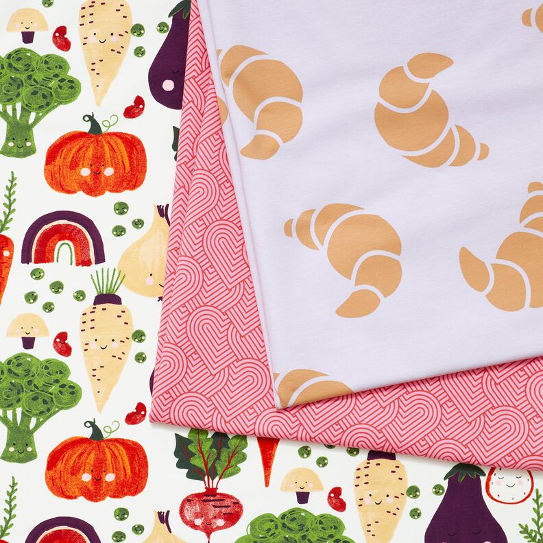Francouzské froté letní teplákovina Velké croissanty – pastelove šeříková,  image number 5
