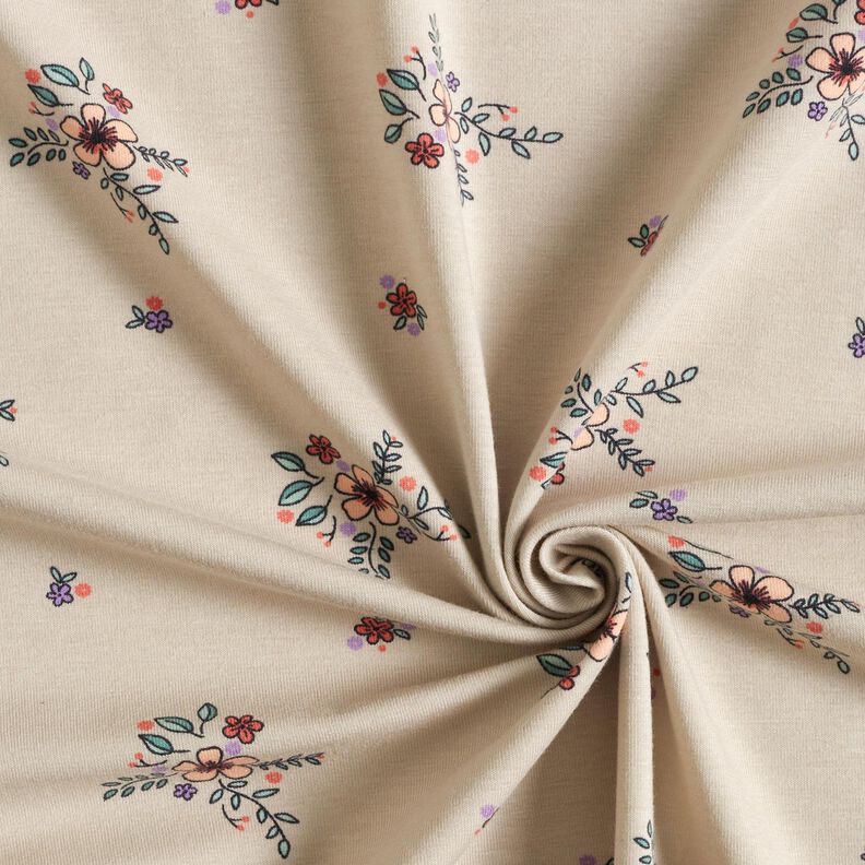 GOTS Bavlněný žerzej rozptýlené květiny | Poppy Fabrics – mandlová,  image number 3