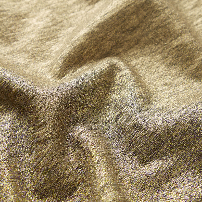 Lněný žerzej třpytivý melanž – khaki/zlatá metalická,  image number 2
