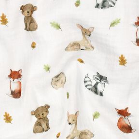Mušelín / dvojitá mačkaná tkanina Lesní zvířátka digitální potisk | Poppy Fabrics – bílá/terracotta, 