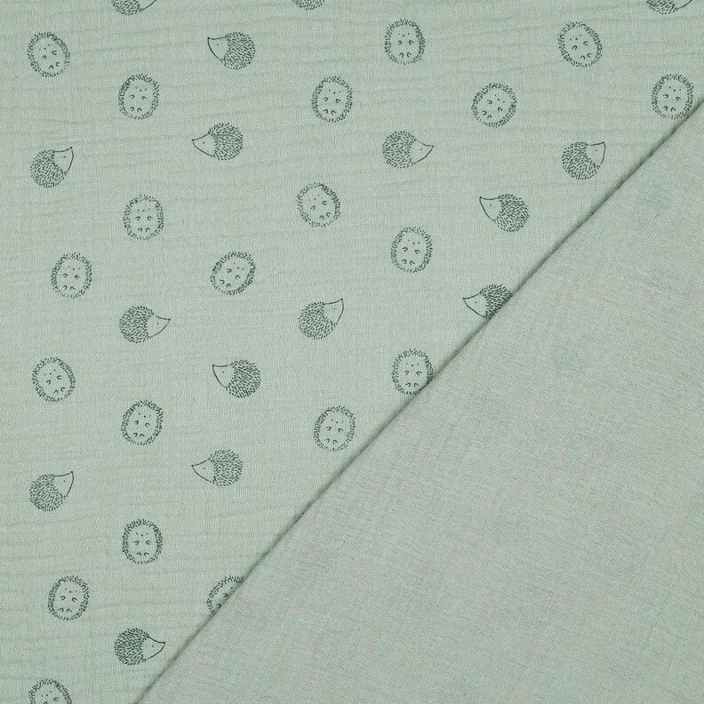 Mušelín / dvojitá mačkaná tkanina Ježek | Poppy Fabrics – světle mátová/tmavě zelená,  image number 4