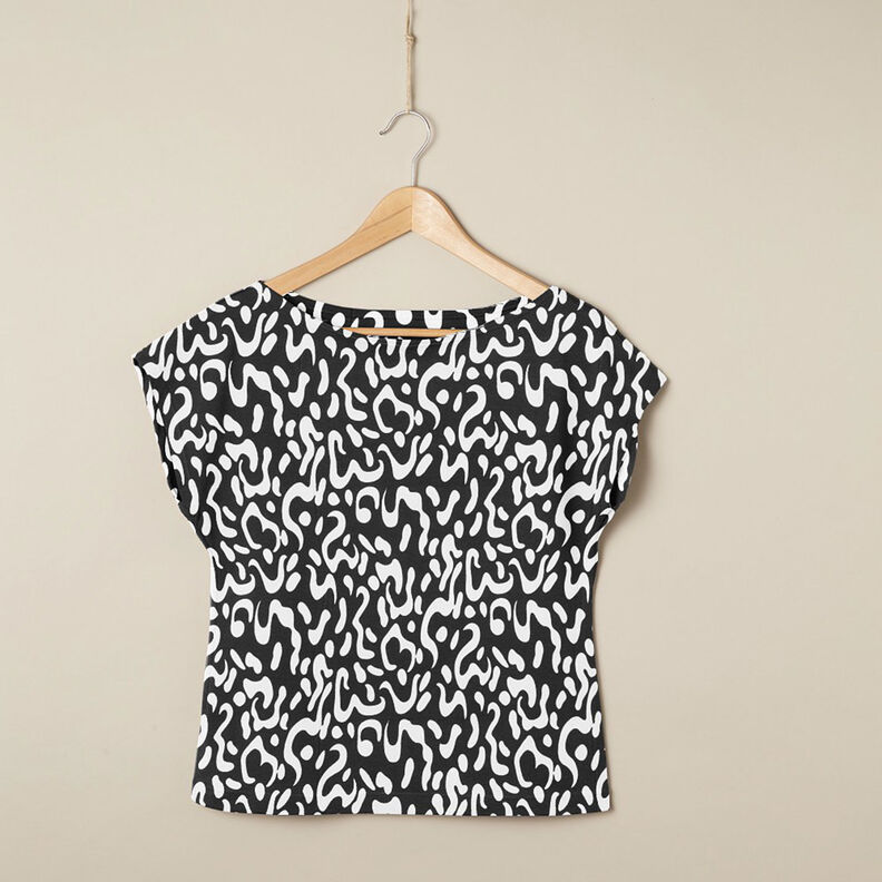 Viskózový žerzej abstraktní leopardí vzor – černá/bílá, image number 6