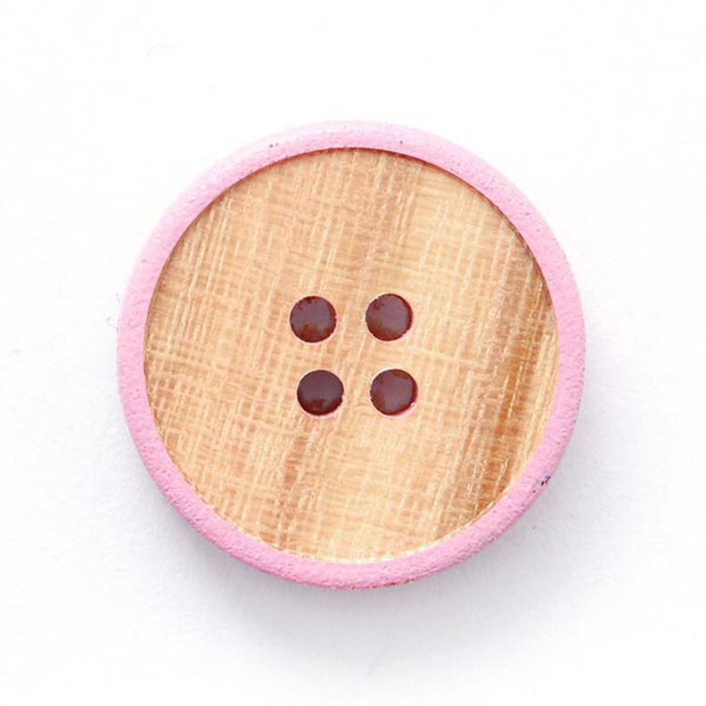 Dřevěný knoflík čtyřdírkový  – béžová/růžová,  image number 1