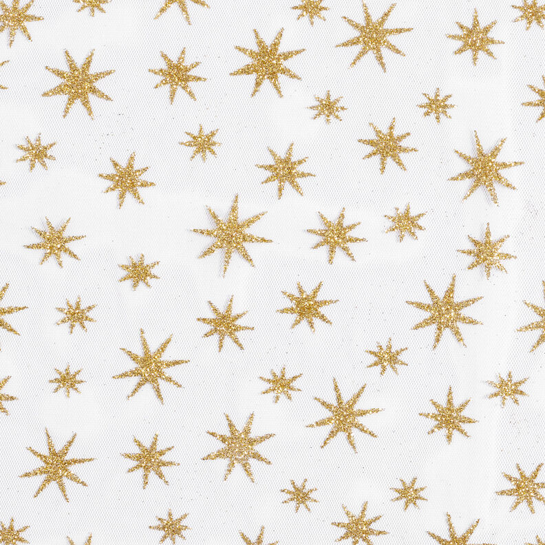 Tyl se třpitivými hvězdičkami – bílá/zlatá,  image number 1