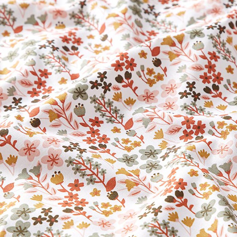 Bavlněný kreton Filigránské květiny – oranžová/bílá,  image number 2