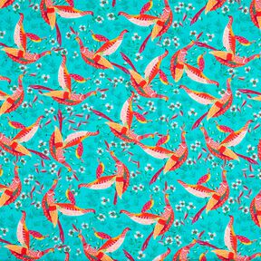 Plážové oblečení viskózové látky pávi a květiny – modrá aqua/výrazná jasně růžová | Zbytek 50cm, 