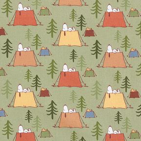 Bavlněný popelín, licenční látka, Snoopy & Woodstock camping | Peanuts ™ – pistáciová, 