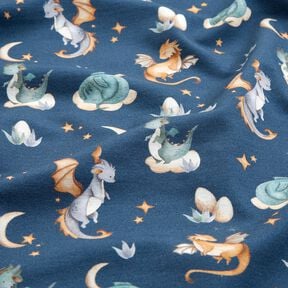 Francouzské froté letní teplákovina Roztomilí draci digitální potisk – modrošedá, 