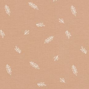 Bavlněn&yacute; žerzej Listy &ndash; světle hněd&aacute;, 