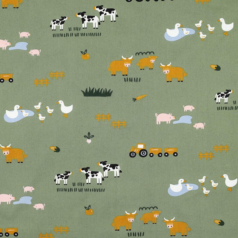 Bavlněný popelín Hospodářská zvířata | Poppy Fabrics – piniová,  image number 1