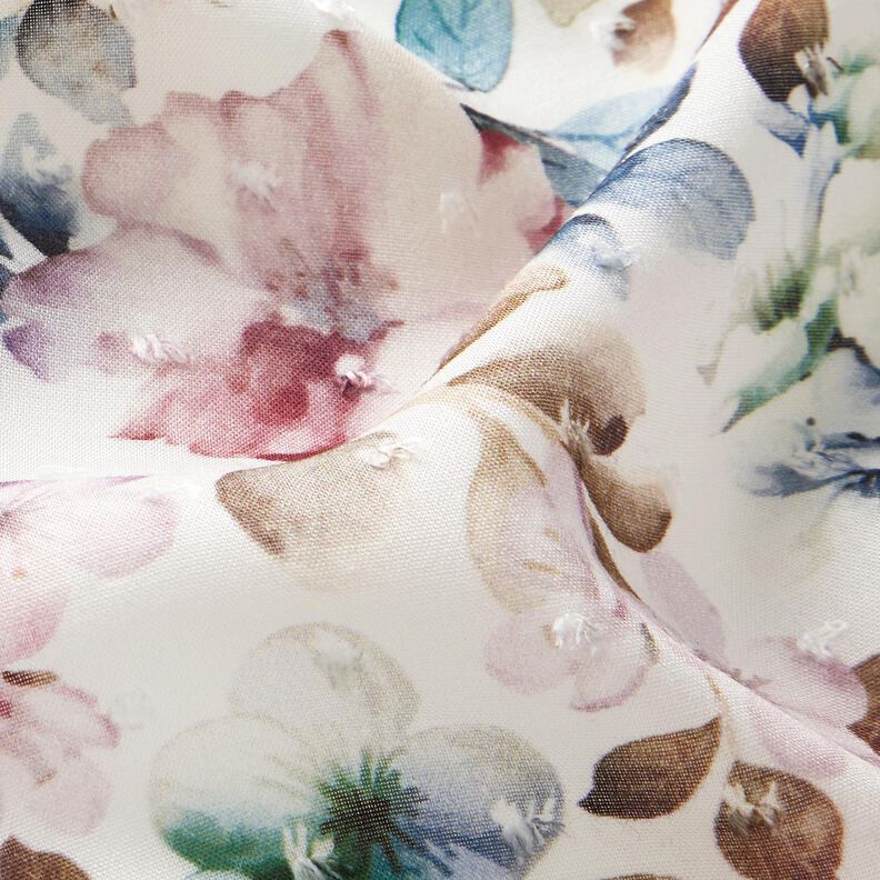 Viskózová tkanina Dobby akvarelové květiny – kremová,  image number 2