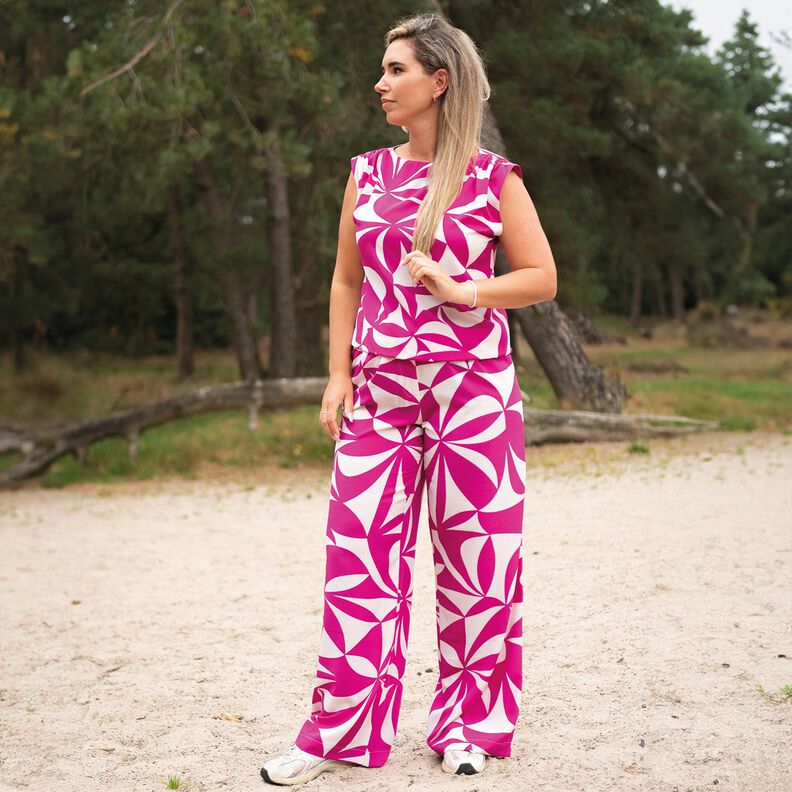 Strečová látka na halenku s geometrickým vzorem | Poppy Fabrics – purpurová/cashew (béžová),  image number 5
