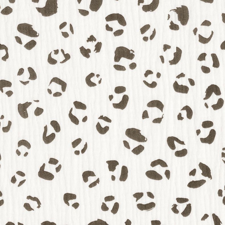 Mušelín / dvojitá mačkaná tkanina Velký leopardí vzor – slonová kost/tmavě šedá,  image number 1