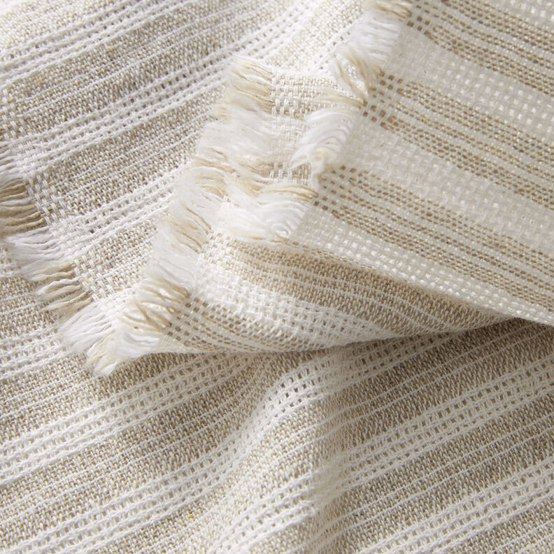 Bavlněná tkanina s horizontálními pruhy – béžová/bílá,  image number 3