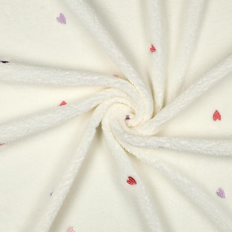 Plyš teddy Vyšívaná srdce | Poppy Fabrics – slonová kost/rose, image number 3