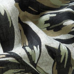 Směs vizkózy a lnu Digitální tisk Monstera – mlhově šedá/světle khaki, 