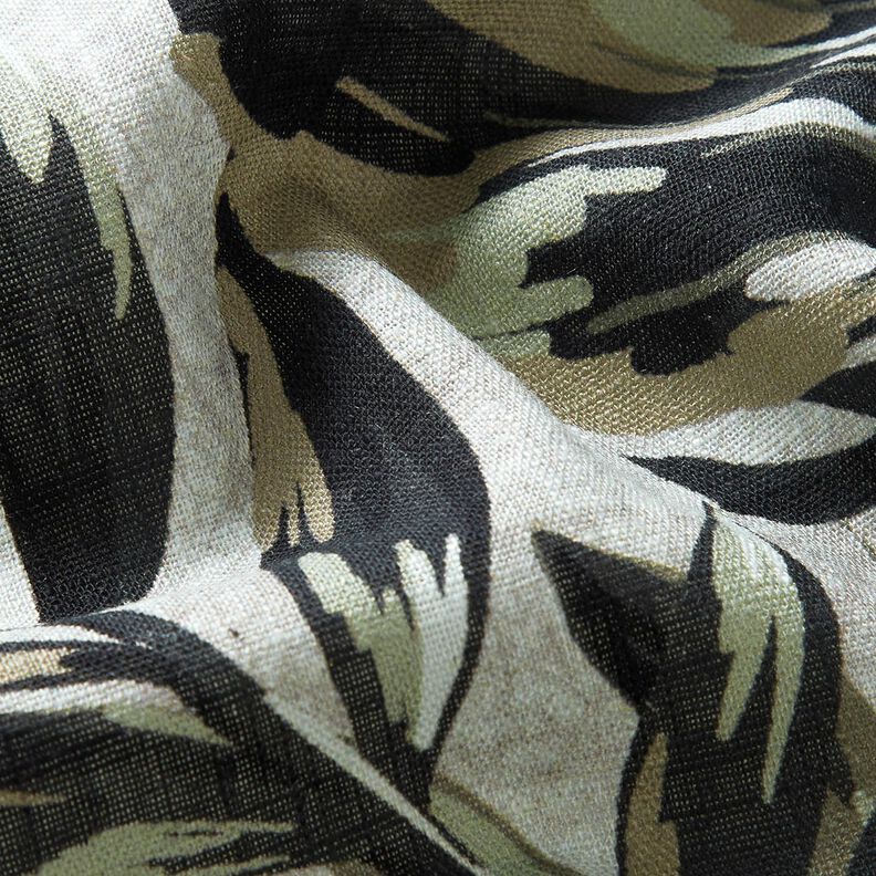 Směs vizkózy a lnu Digitální tisk Monstera – mlhově šedá/světle khaki,  image number 2