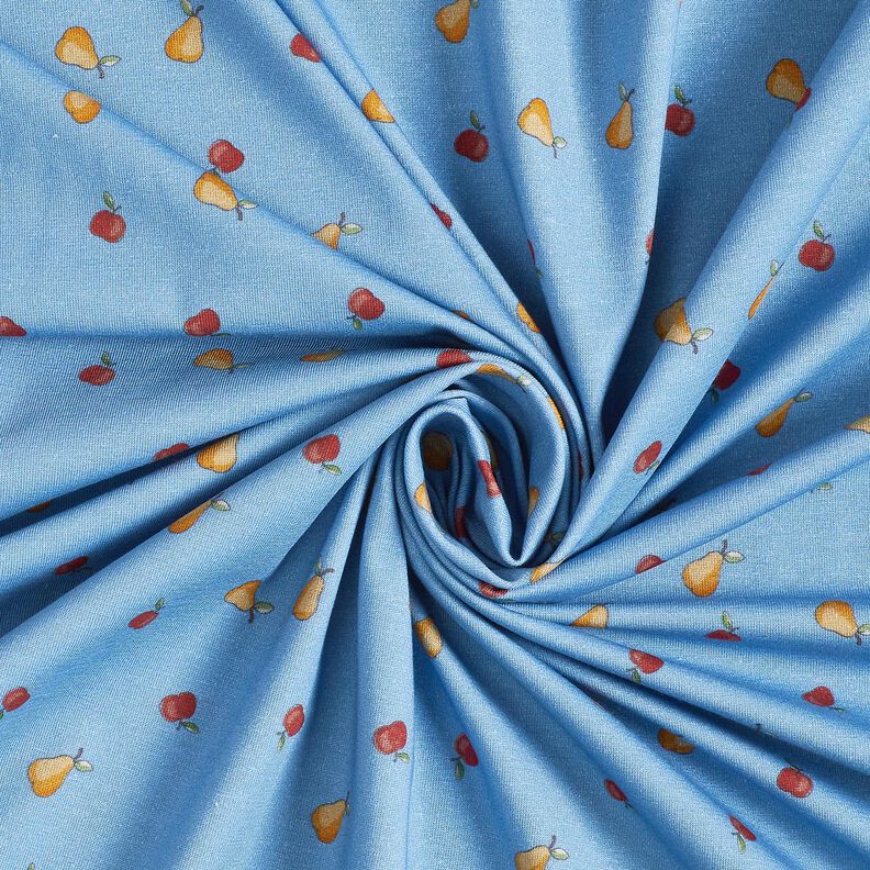 Bavlněný žerzej Jablka a hrušky – džínově modrá,  image number 3