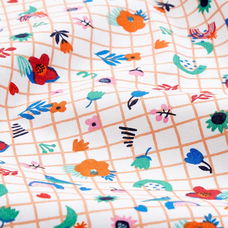 Bavlněná látka Kreton Kostka s kvítky – bílá/máta peprná,  image number 2