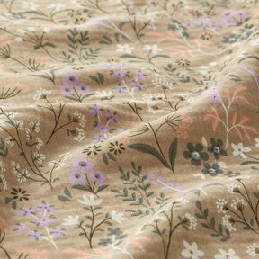 GOTS Mušelín / dvojitá mačkaná tkanina Jarní květinová louka | Poppy Fabrics – tmavě béžová, 