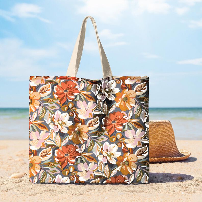 Povrstven&aacute; bavlna Stylov&eacute; květiny &ndash; břidlicově &scaron;ed&aacute;/rose,  image number 5