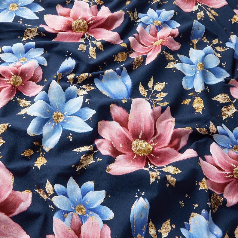 Bavlněný žerzej Květiny snů | Glitzerpüppi – namornicka modr,  image number 1