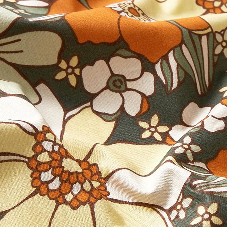 Bavlněná látka Kreton Retro květiny – světle oranžová/světle žlutá,  image number 2