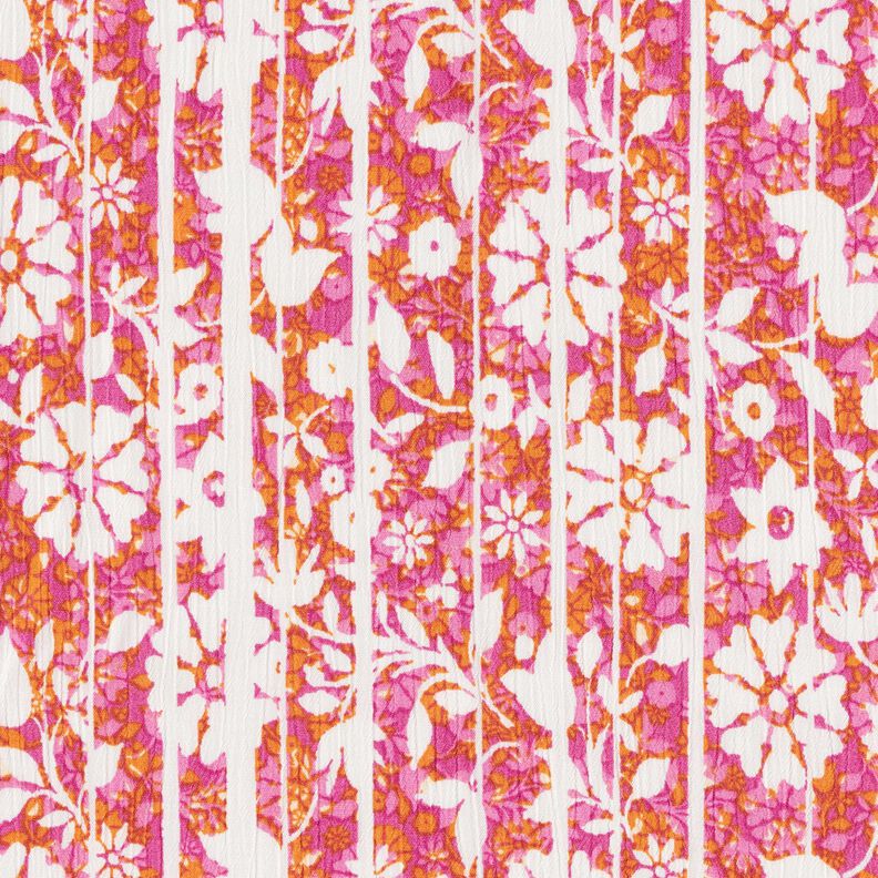 Viskózový krep květiny a větve – oranžová/pink,  image number 1