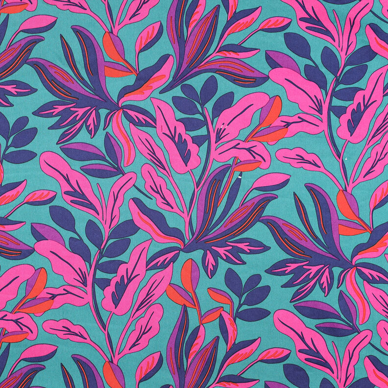 Bavlněný satén Lush Leaves | Nerida Hansen – tyrkysová/purpurová,  image number 1
