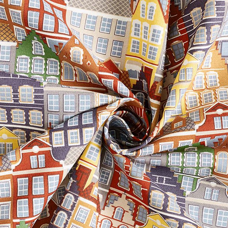 Dekorační látka Polopanama Štítové domy – bílá,  image number 4