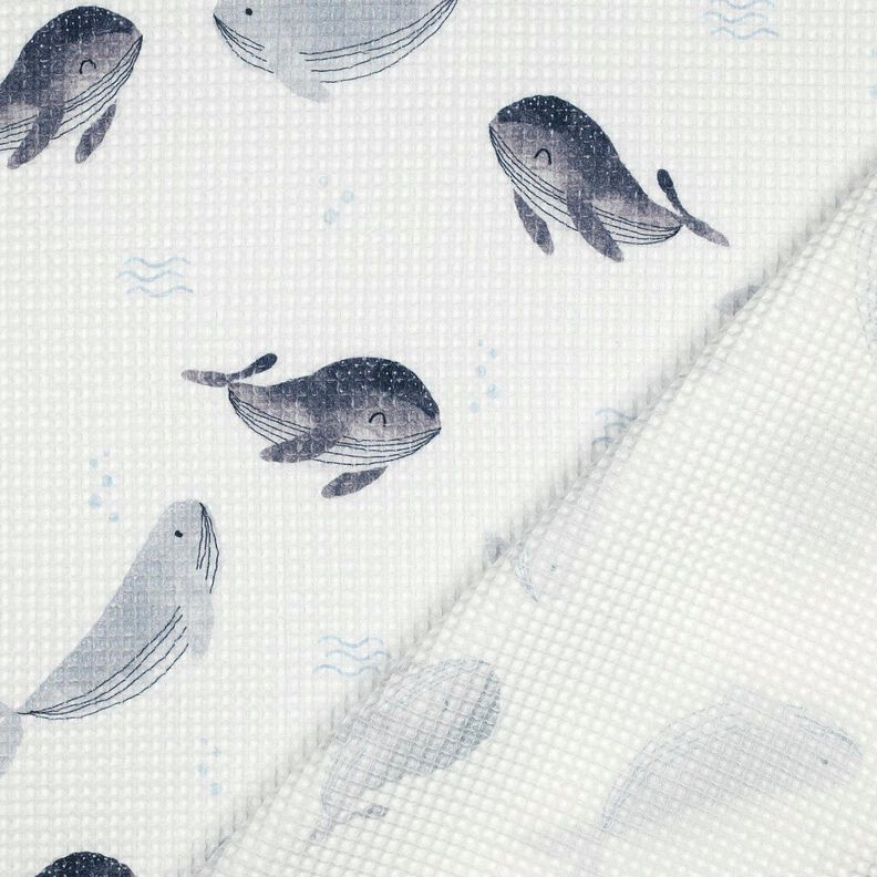 Vaflové piké Velryby digitální potisk | Poppy Fabrics – slonová kost/modrošedá,  image number 4