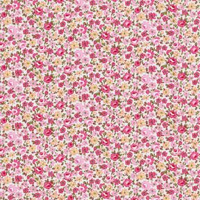 Bavlněný popelín Vzor millefleurs (drobné kvítky) – bílá/růžová, 